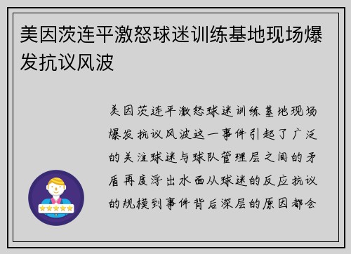 美因茨连平激怒球迷训练基地现场爆发抗议风波