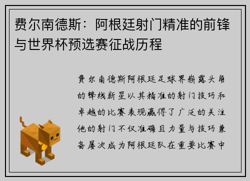 费尔南德斯：阿根廷射门精准的前锋与世界杯预选赛征战历程