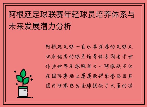 阿根廷足球联赛年轻球员培养体系与未来发展潜力分析